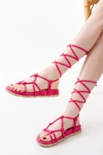 1001-1001 Fuşya Bilekten Bağcıklı Kadın Sandalet thumbnail 5