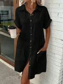 Kadın Kısa Kollu Bisiklet Yaka Yandan Yırtmaçlı Viskon Midi Elbise thumbnail 1