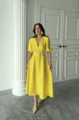 Sarı Işıltılı Kemerli Kruvaze Elbise thumbnail 4