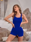 Kadın Kare Yaka Sırt Dekolte Detay Dalgıç Bodycon Mini Tulum thumbnail 4