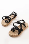 402 Siyah Hasır Kadın Sandalet - 4