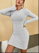 Kadın Uzun Kollu Bisiklet Yaka şardonlu Kalın Fitilli Kaşkorse Mini Boy Elbise thumbnail 1