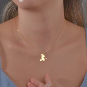 925 Ayar Gümüş Mikron Altın Kaplama Cadı Figürlü Kolye - CN00456 - 4