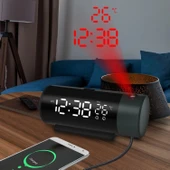 HyMark Projeksiyonlu Silindir USB Güç LED Ekran Çalar Saat Sıcaklık Çift Alarm - 1