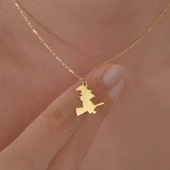 925 Ayar Gümüş Mikron Altın Kaplama Cadı Figürlü Kolye - CN00456 - 2