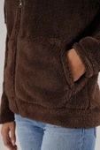 Kadın Kahve Peluş Yumoş Fermuarlı Kapüşonlu Cepli Welsoft Ceket 22KCKTERES thumbnail 6
