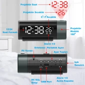 HyMark Projeksiyonlu Silindir USB Güç LED Ekran Çalar Saat Sıcaklık Çift Alarm - 4