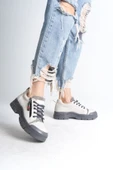 AGATHA Bağcıklı Fermuarlı Ortopedik Taban Kadın Sneaker Spor Ayakkabı CGT - Krem - 1