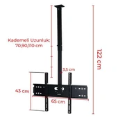 PowerMaster PM-32 Led/Lcd/Plazma 70-90-110 CM Dar Ağız 45 Derece Açılı Tavan TV Askı Aparatı thumbnail 3