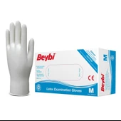 Beybi Lateks Pudralı Beyaz Muayene Eldiveni 100' lü Paket Medium - 1