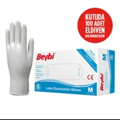 Beybi Lateks Pudralı Beyaz Muayene Eldiveni 100' lü Paket Medium - 2