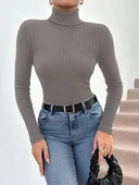 Başıkçı yaka dar kesim kaşkorse kazak gri w3103 - 1