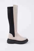Muggo DİASA Süet Kalın Taban Streç Detaylı Fermuarlı Kadın Çizme - 3