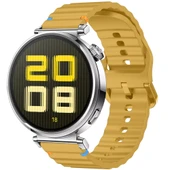 Huawei Watch GT5 41mm İle Uyumlu Dalga Desenli Tokalı Yumusaş Soft Silikon Kordon  Sarı - 1