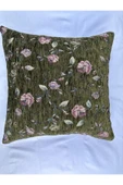 HHKARTS Çiçek Desenli Yastık Kılıfı Çift Taraflı Goblen Kumaş Kapalı Fermuarlı Kırlent 2'Lİ 40x40 thumbnail 4