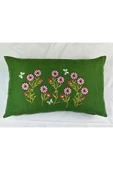 HHKARTS Yeşil Renk Çiçek Desenli Nakışlı Yastık Kılıfı 30x50 | Kırlent Kılıfı Fermuarlı thumbnail 1