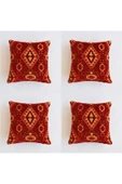 oushak Kilim Desenli Dekoratif Yastık Kılıfı 4'lü Çift Taraflı Şönil Dokuma Gizli Fermuarlı Kırlent Kılıfı - 1