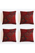 oushak Kilim Desenli Dekoratif Yastık Kılıfı 4'lü Çift Taraflı Şönil Dokuma Gizli Fermuarlı Kırlent Kılıfı thumbnail 1