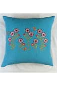HHKARTS Mavi Renk Çiçek Desenli Nakışlı Yastık Kılıfı 40X40 | Kırlent Kılıfı Fermuarlı thumbnail 1
