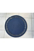 HHKARTS Jüt Kenarları Desenli Yuvarlak Banyo Paspası Lacivert thumbnail 3