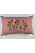 HHKARTS Pembe Renk Çiçek Desenli Nakışlı Yastık Kılıfı 30x50 | Kırlent Kılıfı Fermuarlı thumbnail 3