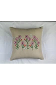 HHKARTS Krem Renk Çiçek Desenli Nakışlı Yastık Kılıfı 40X40 | Kırlent Kılıfı Fermuarlı thumbnail 4