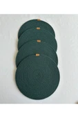 HHKARTS Yuvarlak Amerikan Servis Sofra Altlığı, Masa Dekoru Supla Koyu Yeşil 33cm 4lü thumbnail 1