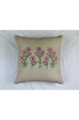 HHKARTS Krem Renk Çiçek Desenli Nakışlı Yastık Kılıfı 40X40 | Kırlent Kılıfı Fermuarlı thumbnail 1