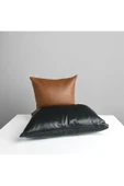 HHKARTS Çift Taraflı Gerçek Deri Yastık Kılıfı - Siyah ve Kahverengi - 30x50 cm / 40x40 cm thumbnail 3