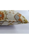 oushak Kilim Desenli Dekoratif Yastık Kılıfı 2'li Çift Taraflı Şönil Dokuma Gizli Fermuarlı Kırlent Kılıfı thumbnail 4