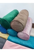HHKARTS Kadife Silindir Yastık Fermuarlı Bolster Yoga Yastık Kılıfı Mavi 20x50 thumbnail 3