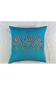 HHKARTS Mavi Renk Çiçek Desenli Nakışlı Yastık Kılıfı 40X40 | Kırlent Kılıfı Fermuarlı thumbnail 2