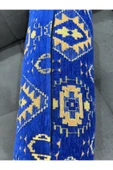 oushak Kilim Desenli Mavidekoratif Silindir Şönil Dokuma Fermuarlı Etnik Bolster Yoga Yastık Kılıfı thumbnail 5