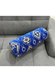oushak Kilim Desenli Mavidekoratif Silindir Şönil Dokuma Fermuarlı Etnik Bolster Yoga Yastık Kılıfı thumbnail 2