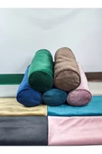 HHKARTS Kadife Silindir Yastık Fermuarlı Bolster Yoga Yastık Kılıfı Mavi 20x50 thumbnail 1