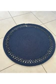 HHKARTS Jüt Kenarları Desenli Yuvarlak Banyo Paspası Lacivert thumbnail 1