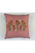 HHKARTS Pembe Renk Çiçek Desenli Nakışlı Yastık Kılıfı 40X40 | Kırlent Kılıfı Fermuarlı thumbnail 2