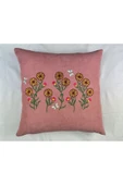 HHKARTS Pembe Renk Çiçek Desenli Nakışlı Yastık Kılıfı 40X40 | Kırlent Kılıfı Fermuarlı thumbnail 1