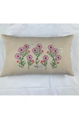 HHKARTS Krem Renk Çiçek Desenli Nakışlı Yastık Kılıfı 30X50 | Kırlent Kılıfı Fermuarlı thumbnail 1