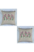 HHKARTS Çiçek Desenli Nakışlı Kırlent Kılıfı Fermuarlı 40x40 2'li thumbnail 1