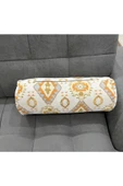 oushak Kilim Desenli Beyaz Dekoratif Silindir Şönil Dokuma Fermuarlı Etnik Bolster Yoga Yastık Kılıfı thumbnail 4