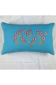 HHKARTS Mavi Renk Çiçek Desenli Nakışlı Yastık Kılıfı 30x50 | Kırlent Kılıfı Fermuarlı thumbnail 2