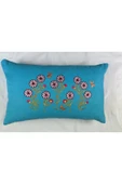 HHKARTS Mavi Renk Çiçek Desenli Nakışlı Yastık Kılıfı 30x50 | Kırlent Kılıfı Fermuarlı thumbnail 1