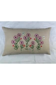 HHKARTS Krem Renk Çiçek Desenli Nakışlı Yastık Kılıfı 30X50 | Kırlent Kılıfı Fermuarlı thumbnail 2