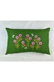 HHKARTS Yeşil Renk Çiçek Desenli Nakışlı Yastık Kılıfı 30x50 | Kırlent Kılıfı Fermuarlı thumbnail 3