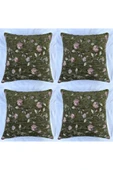 HHKARTS Çiçek Desenli Yastık Kılıfı Çift Taraflı Goblen Kumaş Kapalı Fermuarlı Kırlent 4'lü 40x40 thumbnail 1