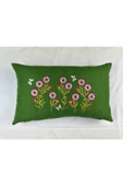 HHKARTS Yeşil Renk Çiçek Desenli Nakışlı Yastık Kılıfı 30x50 | Kırlent Kılıfı Fermuarlı thumbnail 2