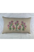 HHKARTS Krem Renk Çiçek Desenli Nakışlı Yastık Kılıfı 30X50 | Kırlent Kılıfı Fermuarlı thumbnail 3