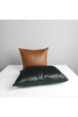 HHKARTS Çift Taraflı Gerçek Deri Yastık Kılıfı - Siyah ve Kahverengi - 30x50 cm / 40x40 cm thumbnail 1