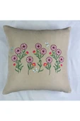 HHKARTS Krem Renk Çiçek Desenli Nakışlı Yastık Kılıfı 40X40 | Kırlent Kılıfı Fermuarlı thumbnail 5
